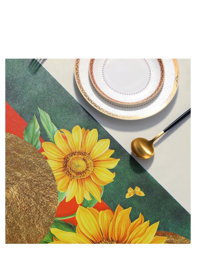 NIBEMINENT Sunflower Tablecloth, Rectangle Waterproof Floral Table Cloth, Wipeable PVC Flower Cover for Kitchen Dining Parties(Beige, 140x200cm) - Image 4
