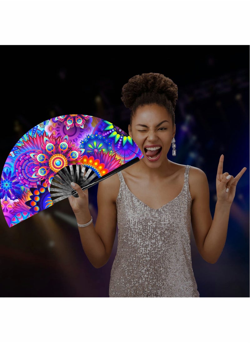 Excefore Rave Fan  Pride Fan and Festival Fan Large Folding Fan for Raves EDM Burlesque Pride Outfits for Women Men Festival Accessories Clack Fan Hand Fan  - Image 1
