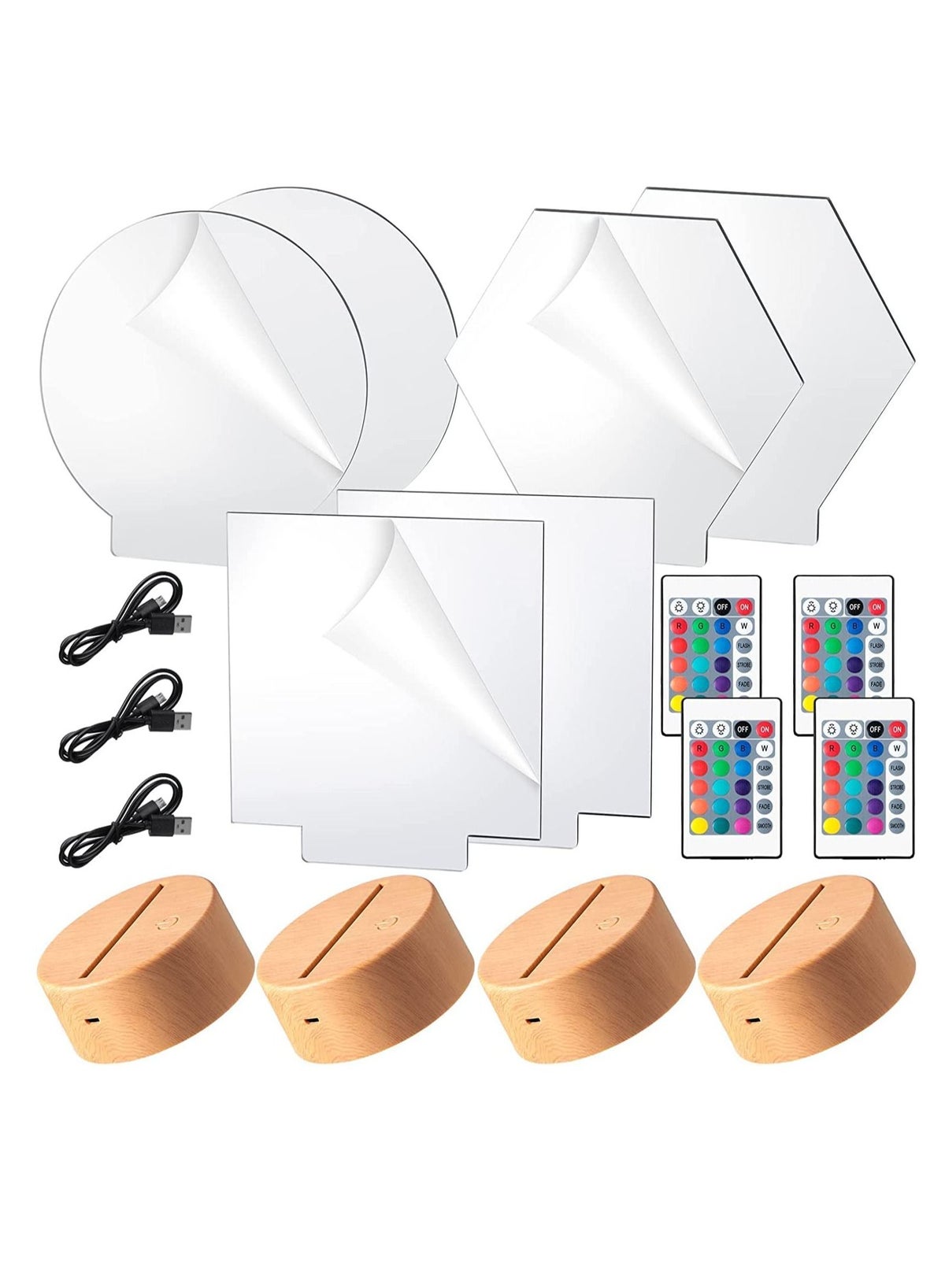Generic 3D Night LED Light Lamp Bases 6 Pieces Clear Acrylic Sheets LED ...