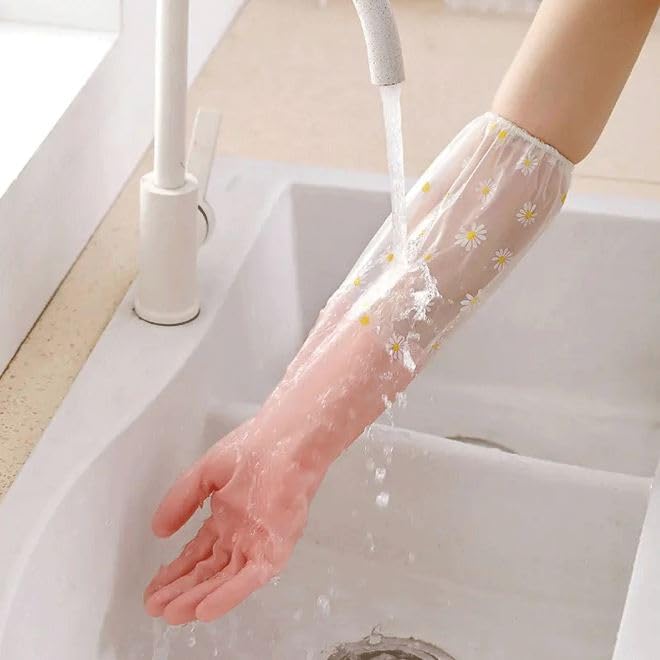 EAYIRA Reusable Heavy Duty Hand Gloves For Dishwashing, Gardening, Kitchen Cleaning Non-Slippery & Durable Long Elbow Length(Inner Cotton Lining For Comfort), 1 Pair (Pink, Pack of 2) - Image 2