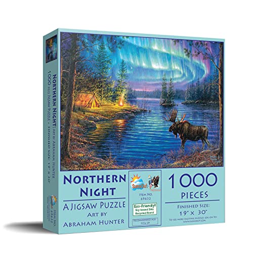 SUNSOUT INC - Northern Night - 1000 pc Jigsaw Puzzle by Artist: Abraham Hunter - Finished Size 19" x 30" Nature - MPN# 69632 - Image 2