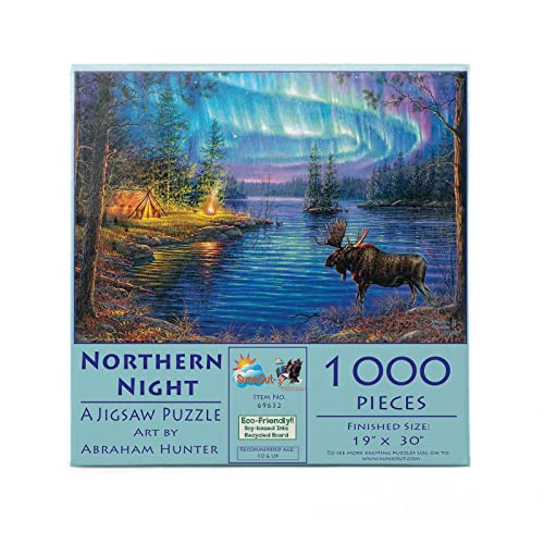SUNSOUT INC - Northern Night - 1000 pc Jigsaw Puzzle by Artist: Abraham Hunter - Finished Size 19" x 30" Nature - MPN# 69632 - Image 1