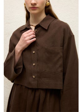 Manuka Linen Long Sleeve Crop Shirt Bitter Coffee  - Image 2