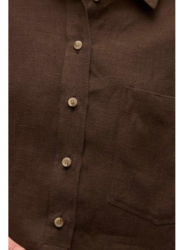 Manuka Linen Long Sleeve Crop Shirt Bitter Coffee  - Image 4