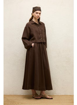 Manuka Linen Long Sleeve Crop Shirt Bitter Coffee  - Image 5