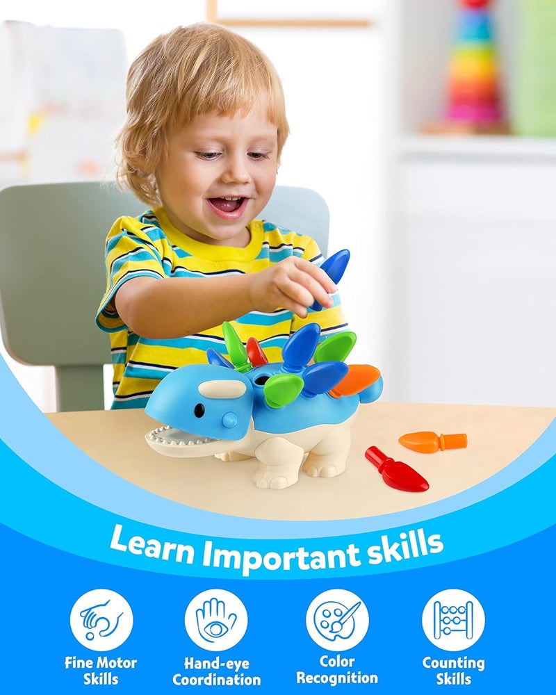Coogam Dinosaur Fine Motor Skills Toy, Spike The Ankylosaurus Toys 13 Pcs, Sorting Stacking Dino Color Recognition Montessori Educational Gift Game for 2 3 4 Year Toddler - Image 5