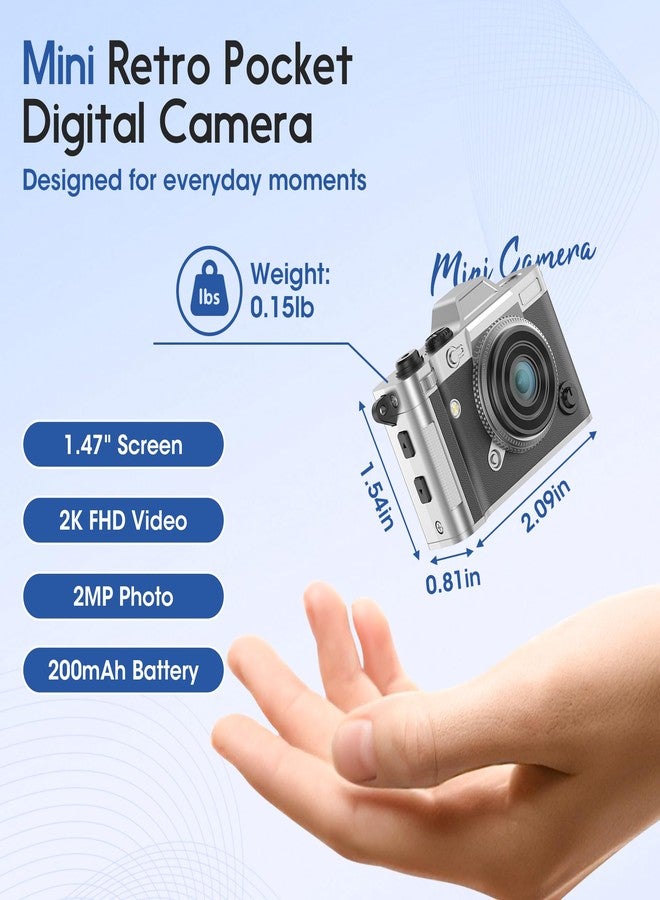 Dienspeak Mini Camera, Retro Keychain Digital Camera for Kids & Adults, 2K HD Portable Tiny Pocket Video Recorder with 16GB Card, Vintage Camcorder for Travel, Vlogging & Daily Memories, Black - Image 2