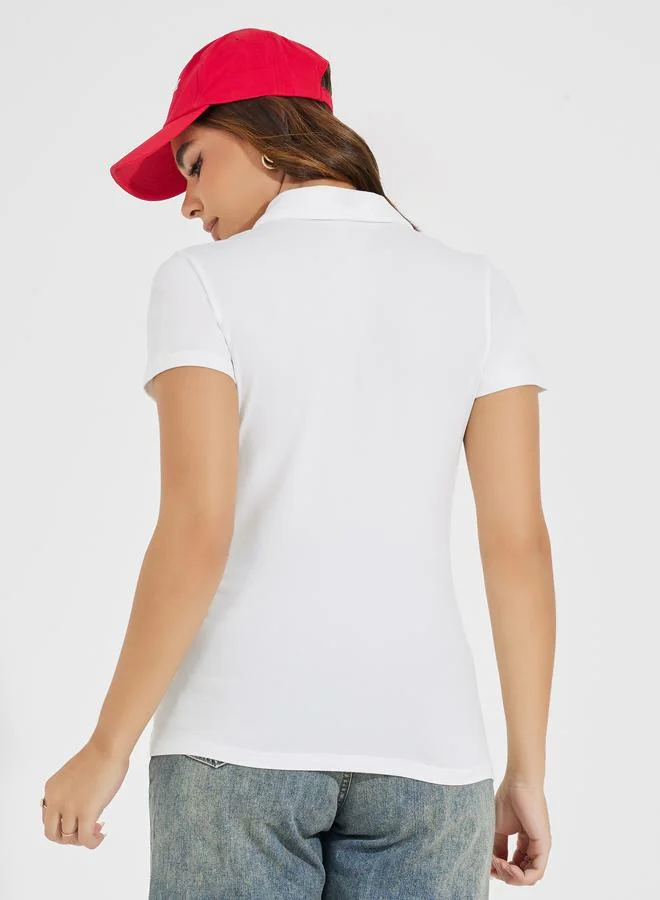 Styli Fitted Embroidery Slogan Polo T-Shirt