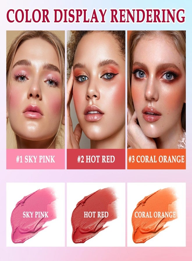 XMXueMei 3 Colors Blush Stick with Makeup Sponges,Matte Solid Cream Blush,Multi-Use Blush Stick for Cheeks,Lips and Eye,High Pigmented Makeup Sticks Set A - Image 2