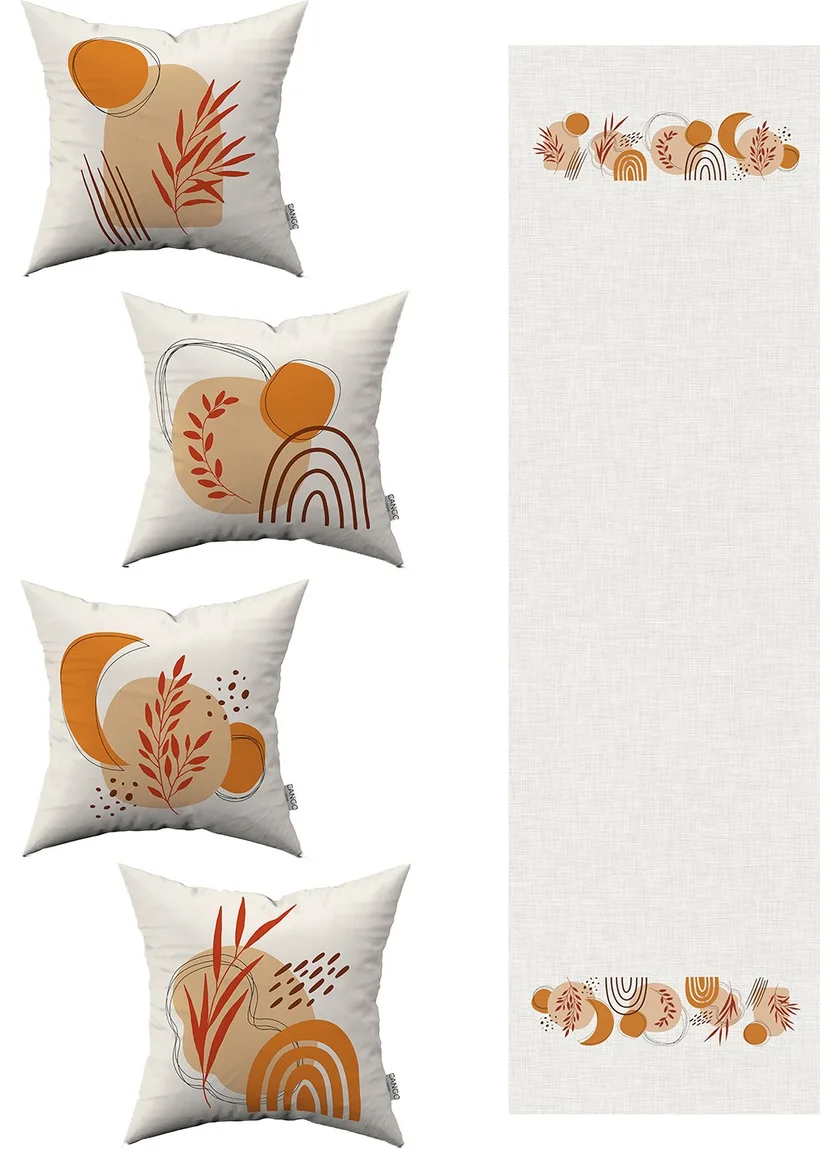 Cango Home Orange Brown Bohemian Modern Patterned 4-Piece Throw Pillow Cover 1 Runner Set 4KMBS106-RS