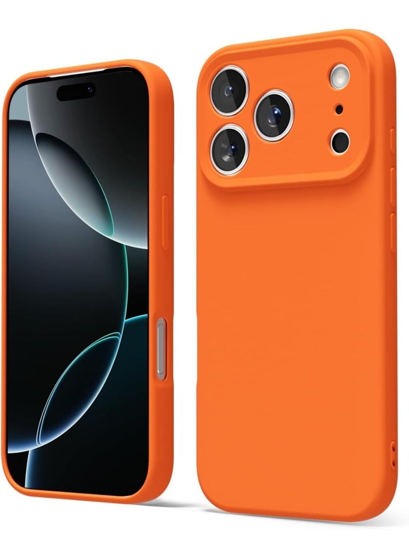غطاء حماية فاخر لهاتف iPhone 17 Pro Max من السيليكون مقاس 6.9 بوصات، غطاء خلفي من السيليكون السائل الناعم المقاوم للصدمات، أفضل لحماية الكاميرا، قبضة مضادة للانزلاق، غطاء هاتف واقٍ نحيف باللون البرتقالي - Image 1