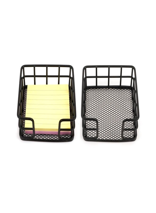 Qiuruoo 2 Pcs Metal Sticky Note Holder, Sticky Note Dispenser, Desk Organizer for Office Workers, Students at Home, School, Office Use (3.6“*3.6” Black Square) - Image 1