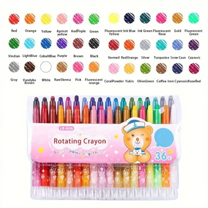 PROBABE 36-Color Rotating Crayon Marker Pen Set for Kids – Non-Toxic, Easy Grip, Washable Color Pens for Creative Fun, Ideal for Coloring Books, Sketching, DIY Crafts, and Gifting - Image 1