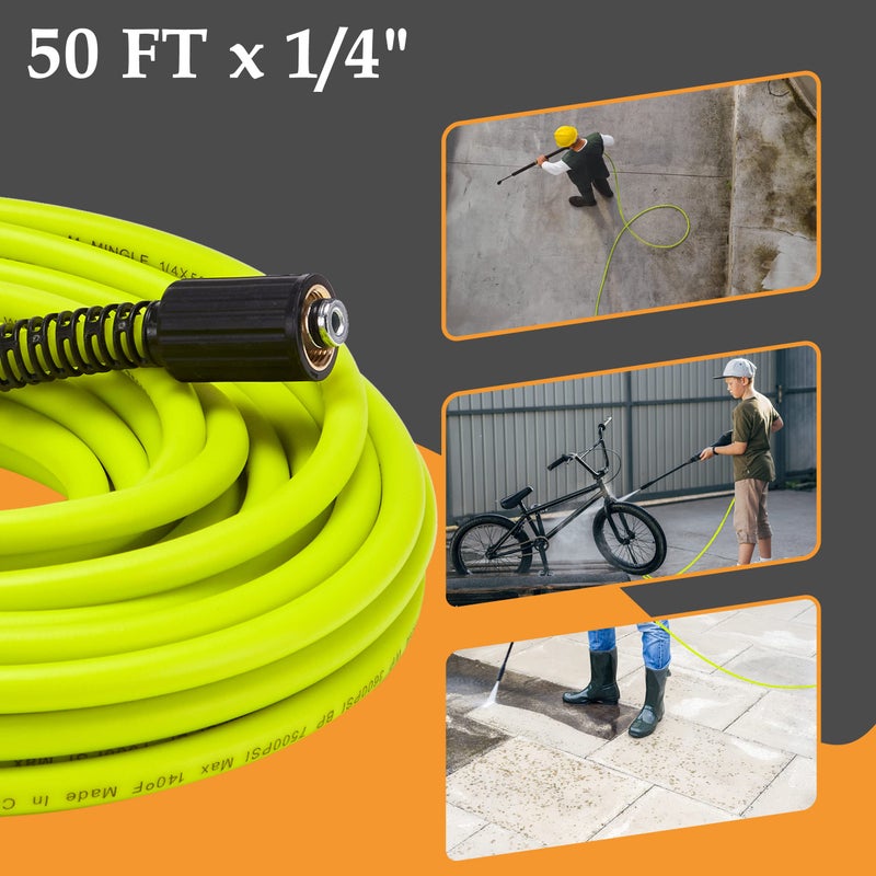 M MINGLE Pressure Washer Hose 50 FT x 1/4" - Replacement Power Wash Hose with Quick Connect Kits - High Pressure Hose with M22 14mm Fittings - 3600PSI - Image 3