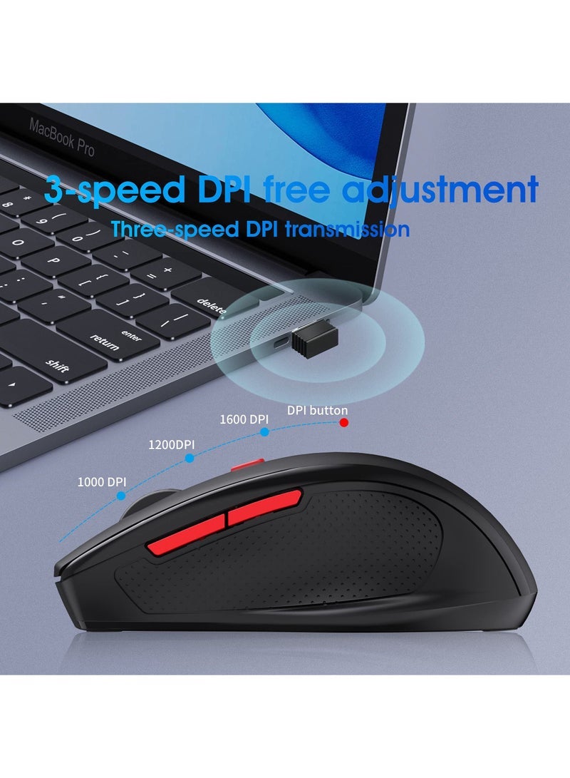 Captaintech Mouse Ergonomic PC Mouse with USB Receiver for Computer Laptop Desktop 3 DPI Adjustable Silent Click Comfortable Ergo Mouse 10M Wireless Connection Ultra-fast Scroll - Image 2