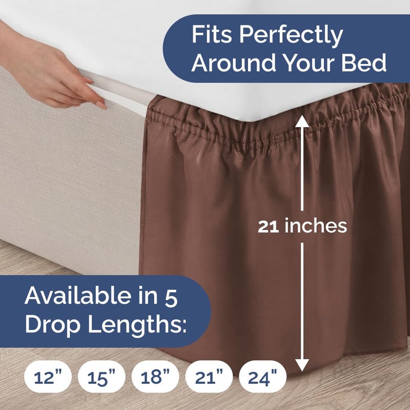 Wrap Around Dust Ruffle Bed Skirt - Brown - Bed Skirt for Full Size Beds with 21 in. Drop - Easy Fit Elastic Strap - Pleated Bedskirt with Brushed Fabric - Machine Wash & Wrinkle Free - by CGK Linens