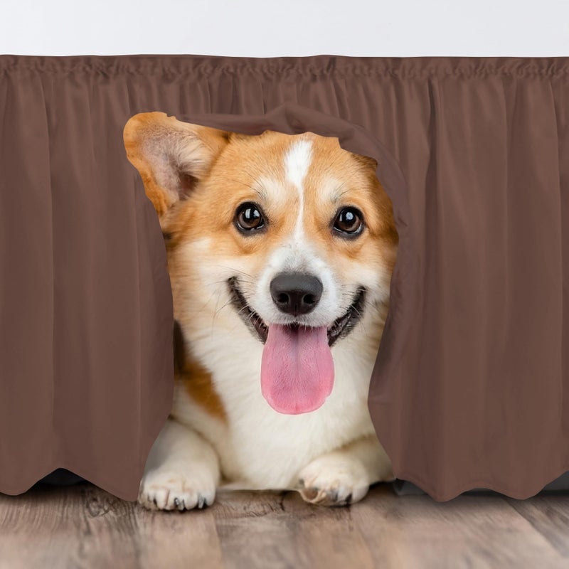 Wrap Around Dust Ruffle Bed Skirt - Brown - Bed Skirt for Full Size Beds with 21 in. Drop - Easy Fit Elastic Strap - Pleated Bedskirt with Brushed Fabric - Machine Wash & Wrinkle Free - by CGK Linens