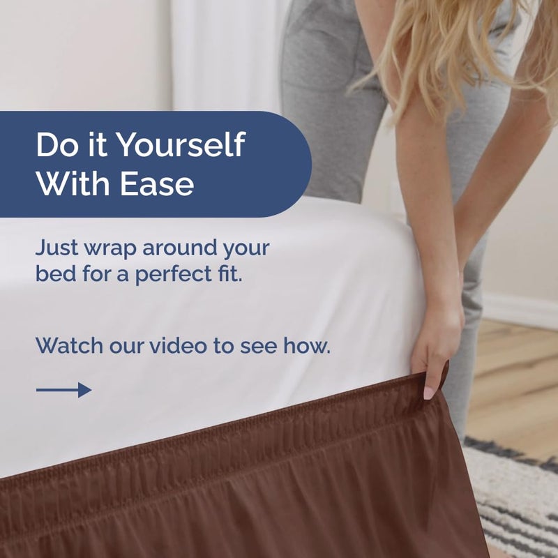 Wrap Around Dust Ruffle Bed Skirt - Brown - Bed Skirt for Full Size Beds with 21 in. Drop - Easy Fit Elastic Strap - Pleated Bedskirt with Brushed Fabric - Machine Wash & Wrinkle Free - by CGK Linens