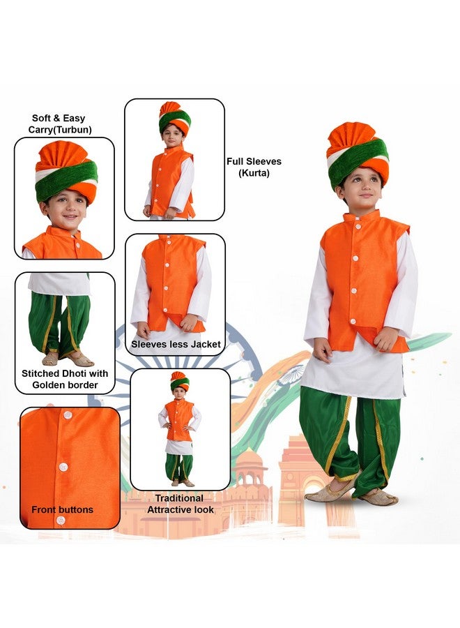 Kaku Fancy Dresses Polyester Tricolor Dhoti Kurta Jacket Set With Safa For Kids, Independence Day & Republic Day Costume Set For Boys & Girls - Multicolor, 14-17 Years - Image 3