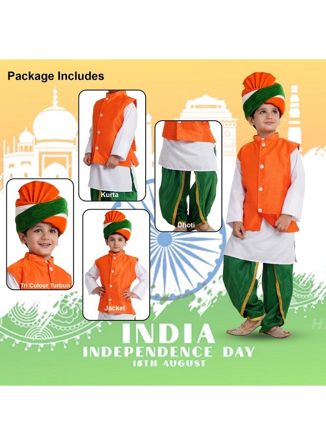 Kaku Fancy Dresses Polyester Tricolor Dhoti Kurta Jacket Set With Safa For Kids, Independence Day & Republic Day Costume Set For Boys & Girls - Multicolor, 14-17 Years - Image 2