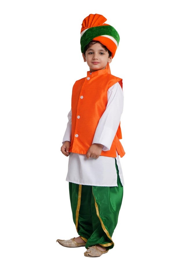 Kaku Fancy Dresses Polyester Tricolor Dhoti Kurta Jacket Set With Safa For Kids, Independence Day & Republic Day Costume Set For Boys & Girls - Multicolor, 14-17 Years - Image 4