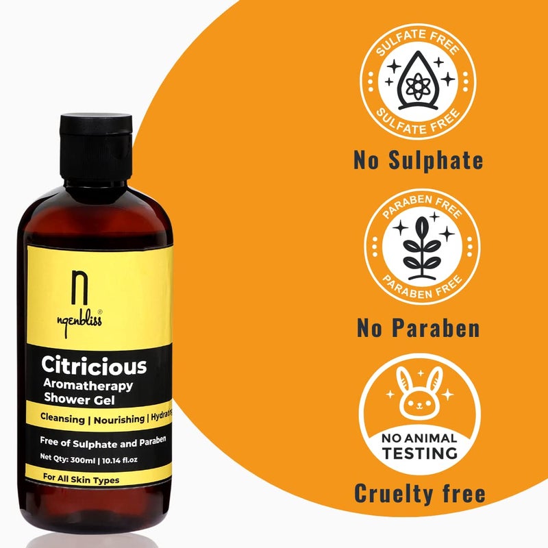 Ngenbliss - Citrus Aromatherapy Shower Gel & Body Wash | Grapefruit, Lime, Orange | No Sulphate No Paraben | Organically Refreshing | (Citrus) 300 Ml - Image 4