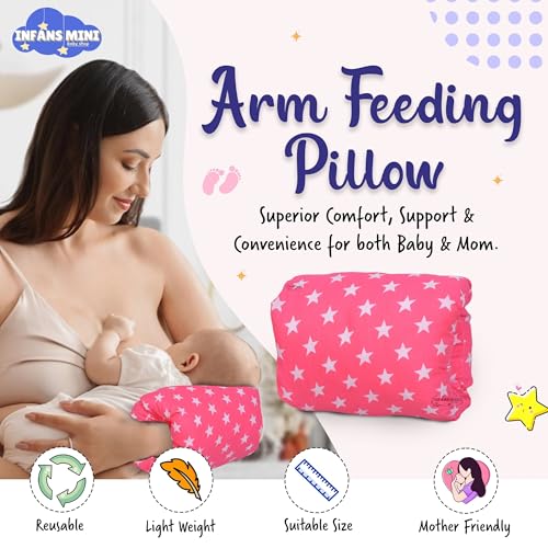 Infans Mini Nursing Arm Pillow, Breast Feeding Pillows for Mother, Bottle Feeding Pillows for Babies Suitable for Travel (Star Pink) - Image 2