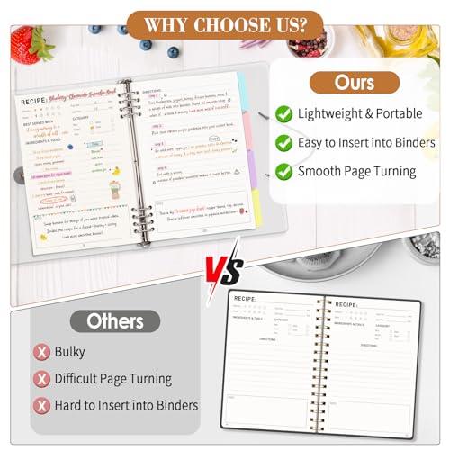 LOAPEM Blank Recipe Book to Write in Your Own Food Journal, Two Pages for a Recipe, PVC Binder Style Notebook with 120 Pages, 100gsm Thick Paper for Kitchen, Gift, Family Cooking Lover - Image 5