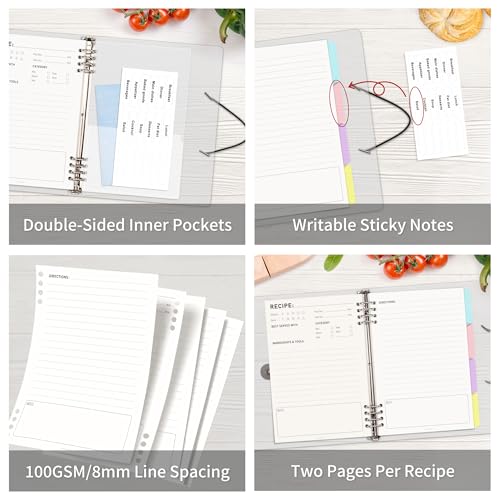 LOAPEM Blank Recipe Book to Write in Your Own Food Journal, Two Pages for a Recipe, PVC Binder Style Notebook with 120 Pages, 100gsm Thick Paper for Kitchen, Gift, Family Cooking Lover - Image 4