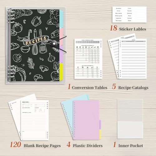LOAPEM Blank Recipe Book to Write in Your Own Food Journal, Two Pages for a Recipe, PVC Binder Style Notebook with 120 Pages, 100gsm Thick Paper for Kitchen, Gift, Family Cooking Lover - Image 3