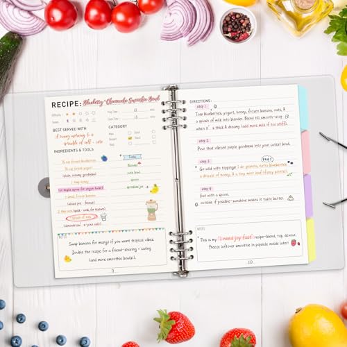LOAPEM Blank Recipe Book to Write in Your Own Food Journal, Two Pages for a Recipe, PVC Binder Style Notebook with 120 Pages, 100gsm Thick Paper for Kitchen, Gift, Family Cooking Lover - Image 2