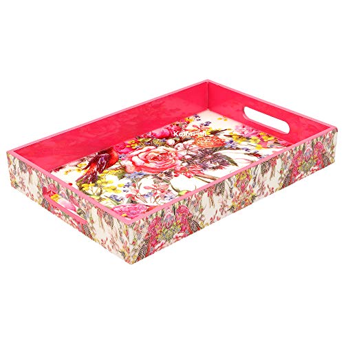 KolorFish Designer MDF Wooden Serving Trays Set | Set of 2 Trays | Special Enamel Coating and 3D Gold Foil Work (Gold Spring - Gold Series) - Image 4