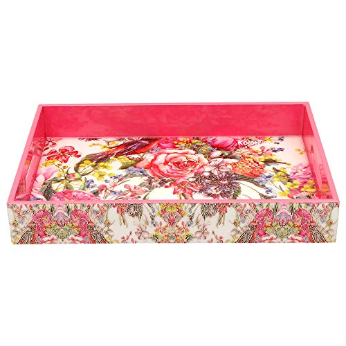 KolorFish Designer MDF Wooden Serving Trays Set | Set of 2 Trays | Special Enamel Coating and 3D Gold Foil Work (Gold Spring - Gold Series) - Image 5