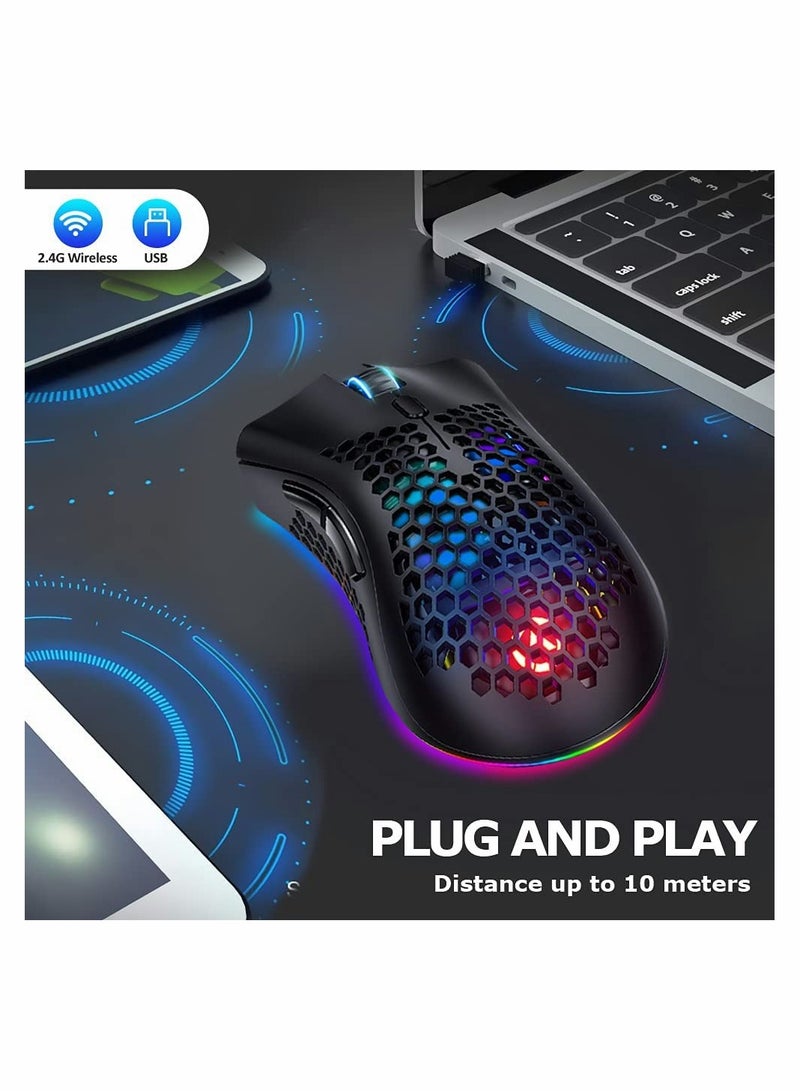 Excefore Wireless Gaming Mouse, Gaming Mice with Honeycomb Shell, 7 Sensitive Buttons, RGB Backlight, 3 Adjustable DPI, Ergonomic USB Optical Wireless Mouse for Laptop, PC, Computer, MacBook - Image 4