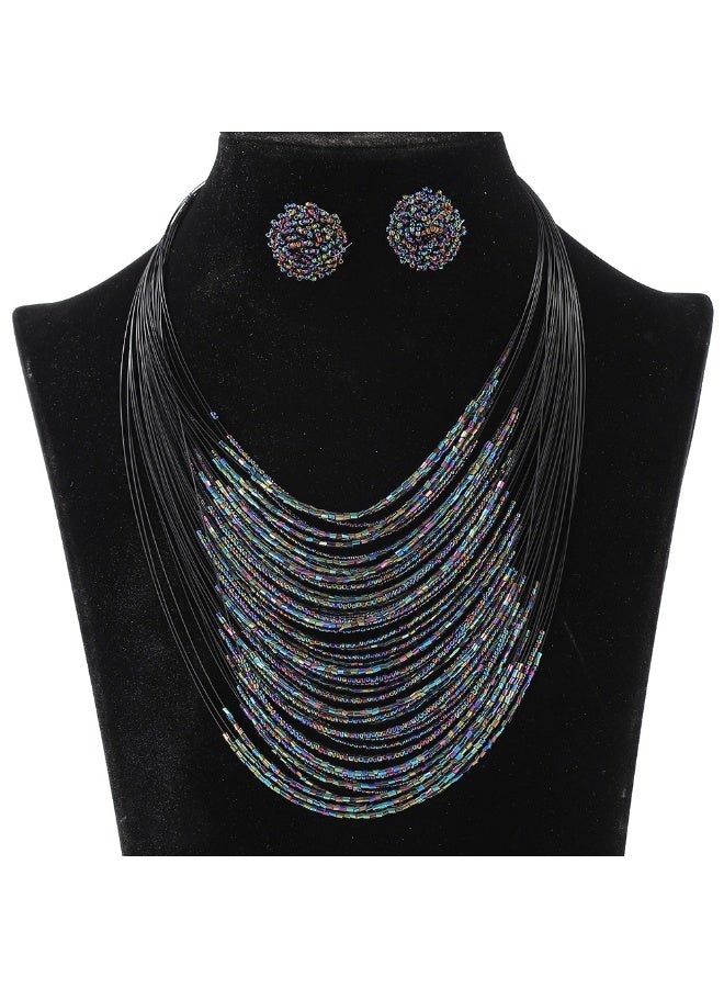 NIBEMINENT Bohemian Multi-Layer Beaded Necklace and Earring Set