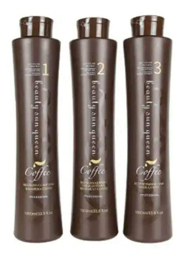 Keratine queen Brazilian Keratin Hair Straightening Set Hair Treatment Coffee 1000 ml*3pcs - Image 1