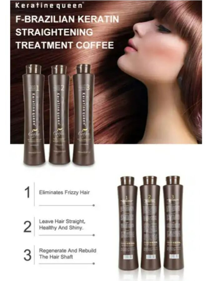 Keratine queen Brazilian Keratin Hair Straightening Set Hair Treatment Coffee 1000 ml*3pcs - Image 2
