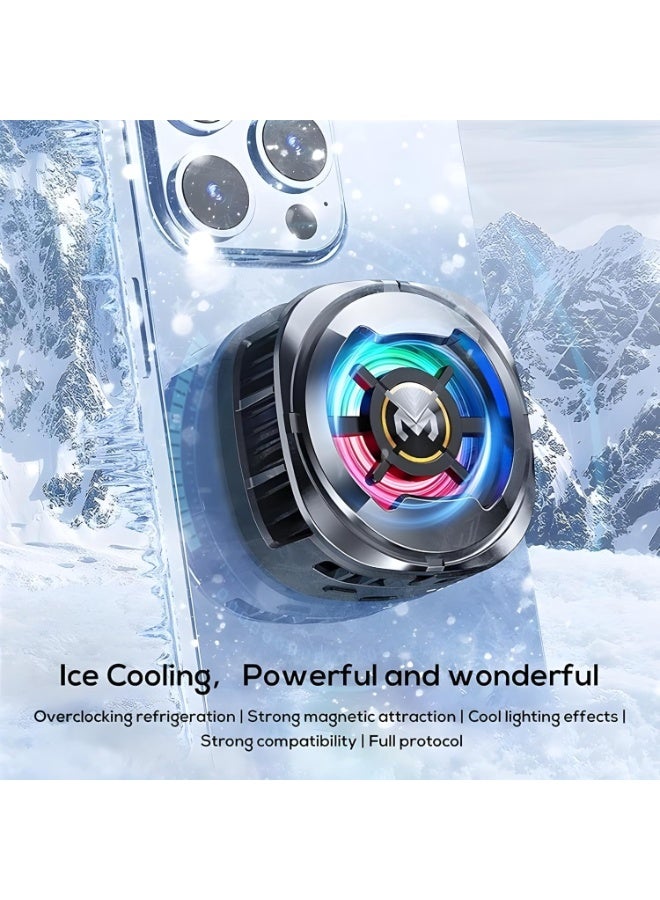 ميمو مبرد مغناطيسي للهواتف المحمولة CX06، 2 في 1 مغناطيسي مع مشبك تثبيت، مبرد أشباه الموصلات مع شاشة رقمية لدرجة الحرارة، مروحة صامتة بثلاث سرعات، تصميم ألعاب LED RGB، عالمي لنظامي التشغيل iOS وAndroid - Image 4