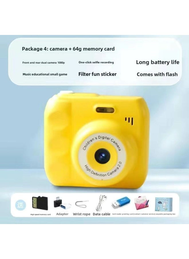 Generic - Camera HD Double Camera Cute Digital Campus Student Party Photo Camera Can Take Photos And Pass Mobile Phone Color Shooting 12-Body Color:Hd Dual Camera Lemon Yellow  - 64g Memory Card* - Image 1