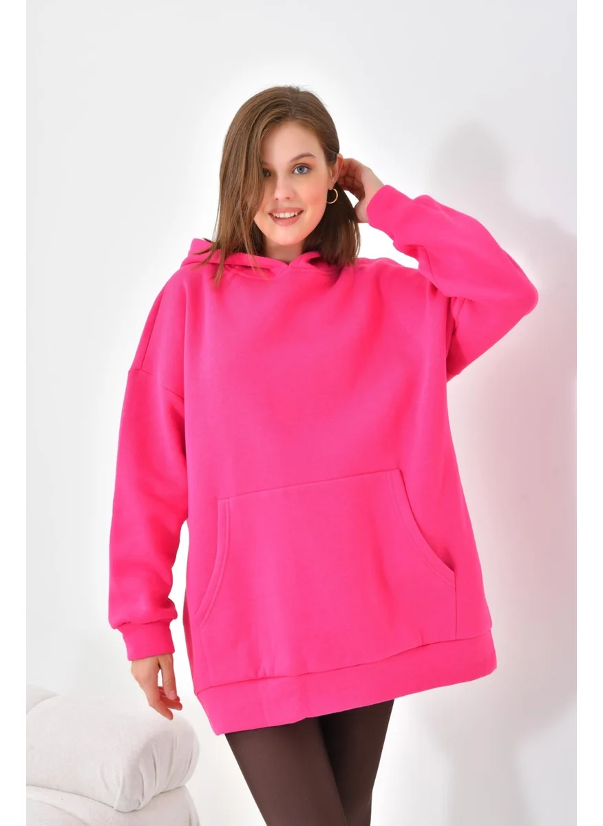 Garmi Ftz Women 3 Thread Raised Hooded Sweatshirt Fuchsia