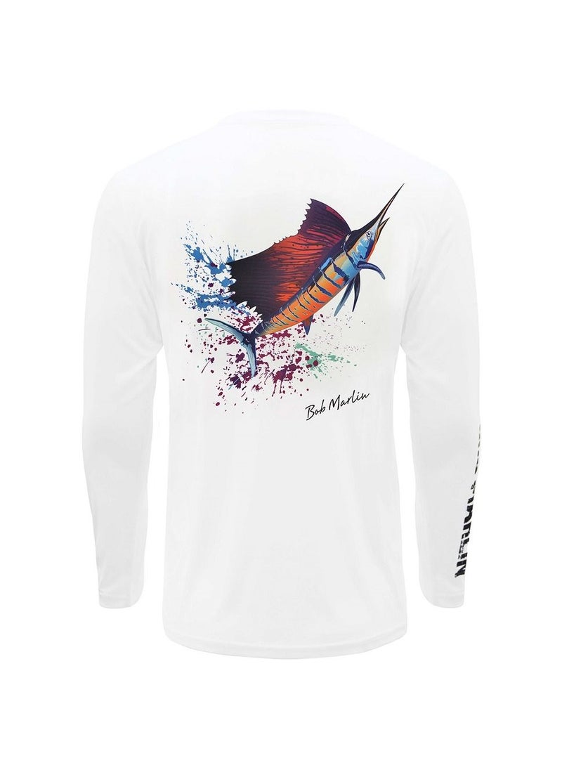 BOB MARLIN - Marlin Upf50 Long Sleeve Youth Performance Shirt Sail Rebel White - Image 1