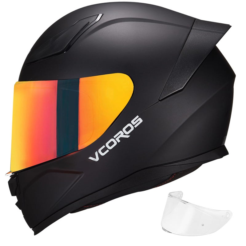 VCOROS Full Face Motorcycle Helmet for Unisex-Adults DOT Approved WS-609 Motorbike Street Bike Racing Helmets with Visorï¼ˆMatte Black-R,Lï¼‰ - Image 1