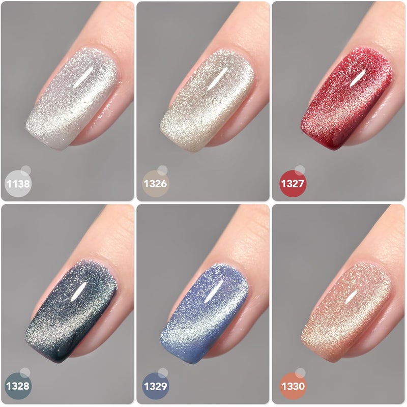 GAOY Holographic Glitter Cat Eye Gel Polish Set of 6 Colors with Free Magnet UV LED Soak Off Nail Polish Home DIY Manicure Nail Salon Varnish - Image 2