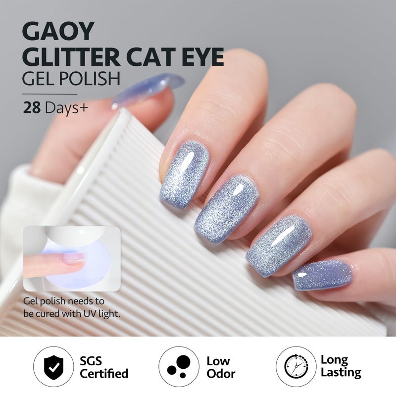 GAOY Holographic Glitter Cat Eye Gel Polish Set of 6 Colors with Free Magnet UV LED Soak Off Nail Polish Home DIY Manicure Nail Salon Varnish - Image 4