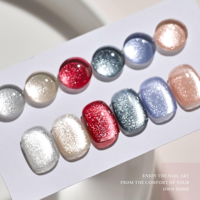 GAOY Holographic Glitter Cat Eye Gel Polish Set of 6 Colors with Free Magnet UV LED Soak Off Nail Polish Home DIY Manicure Nail Salon Varnish - Image 5