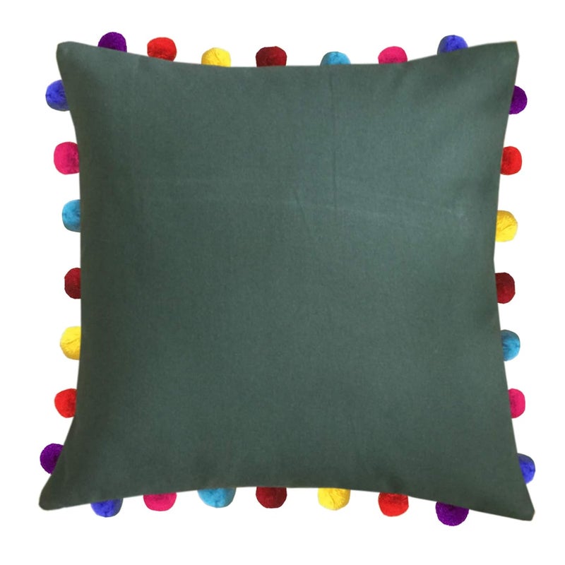 Lushomes Cushion Cover 20x20 Boho Cushion Covers Sofa Pillow Cover Cushion Covers with Tassels Cushion Cover with pom pom 20x20 Inches Set of 3 Olive Green - Image 2