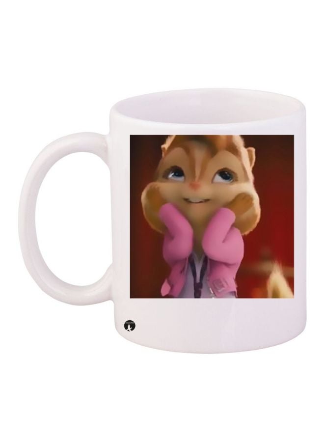 RYN Cartoon Printed Coffee Mug White/Brown/Pink 11ounce