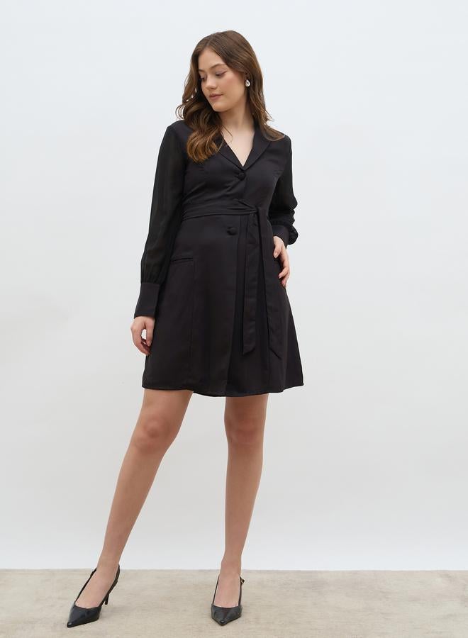 Styli Women Black Solid Notch Lapel Blazer Mini Dress - Image 2