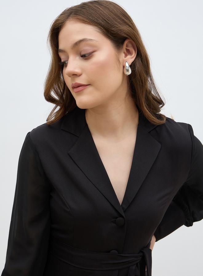 Styli Women Black Solid Notch Lapel Blazer Mini Dress - Image 4