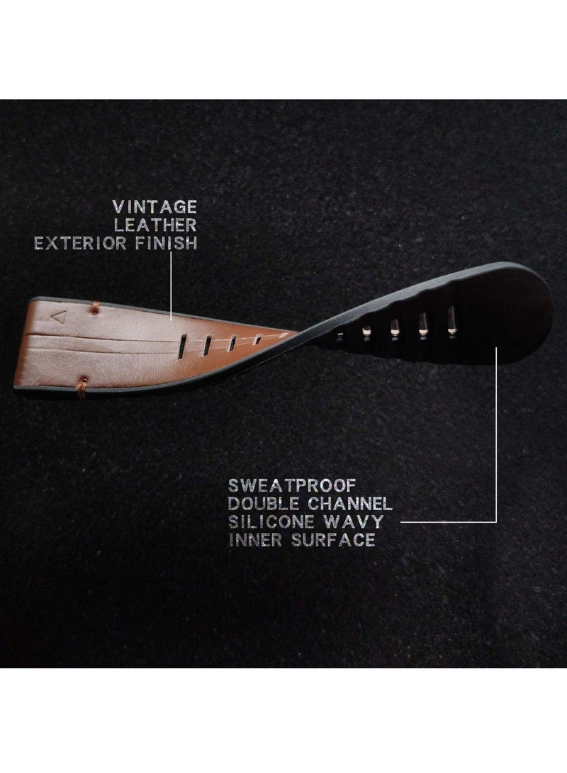 SYOSI Watch Strap for Garmin Fenix 6X/ 5X/ 6/5, 26mm Soft Genuine Leather Hybrid Silicone Sweat Resistant Wristband, Quick and Easy Fit, Sweat Resistant (Brown) - Image 3